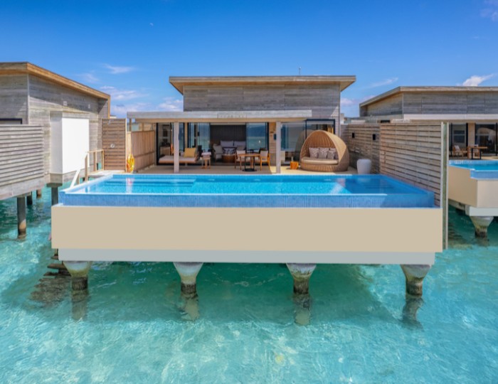 Водная вилла с бассейном и видом на закат отеля KUDA VILLINGILI RESORT Водная вилла с бассейном и видом на закат